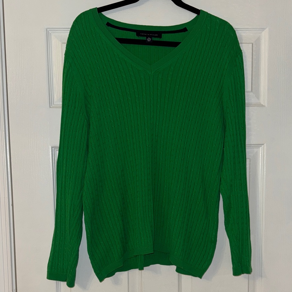100% Cotton Vintage Green Tommy Hilfiger Cable knit Sweater